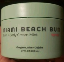 MIAMI BEACH BUM Bum + Body Cream Mint 6.7 oz. Oregano/Aloe/Jojoba VEGAN USA Made