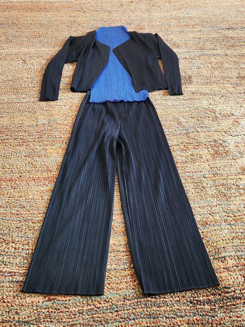 PLEATS PLEASE ISSEY MIYAKE Pant Top Cardigan Set Navy Blue Blue 