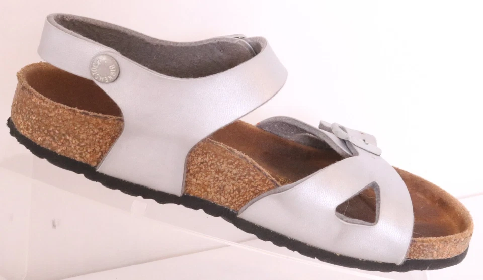 Birkenstock Zapatos Sandalia Hebilla con Tirantes Cuero Plateado/Tostado EU 33 Niños EE. UU. 2 Foto 2 de 4