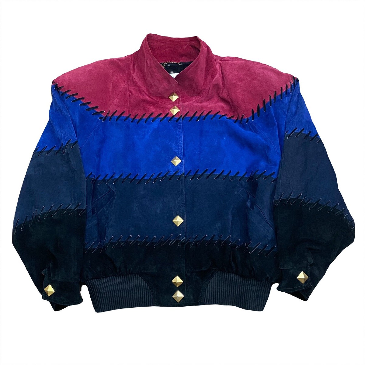Vintage 80's Dino'z Suede Leather Gold Stud Color Block Jacket