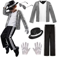 BAURGHOP Kids Dance Star Costume for Boys 80s 90s Hip Hop 6-7 Years, Black