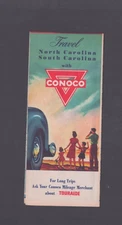 Conoco North Carolina South Carolina Road Map Travel Touraide Nth Motor Oil Back