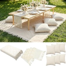 Extra Large Outdoor Boho Picnic Blanket 91'' x 71'' White Table Runner 6 Throw
