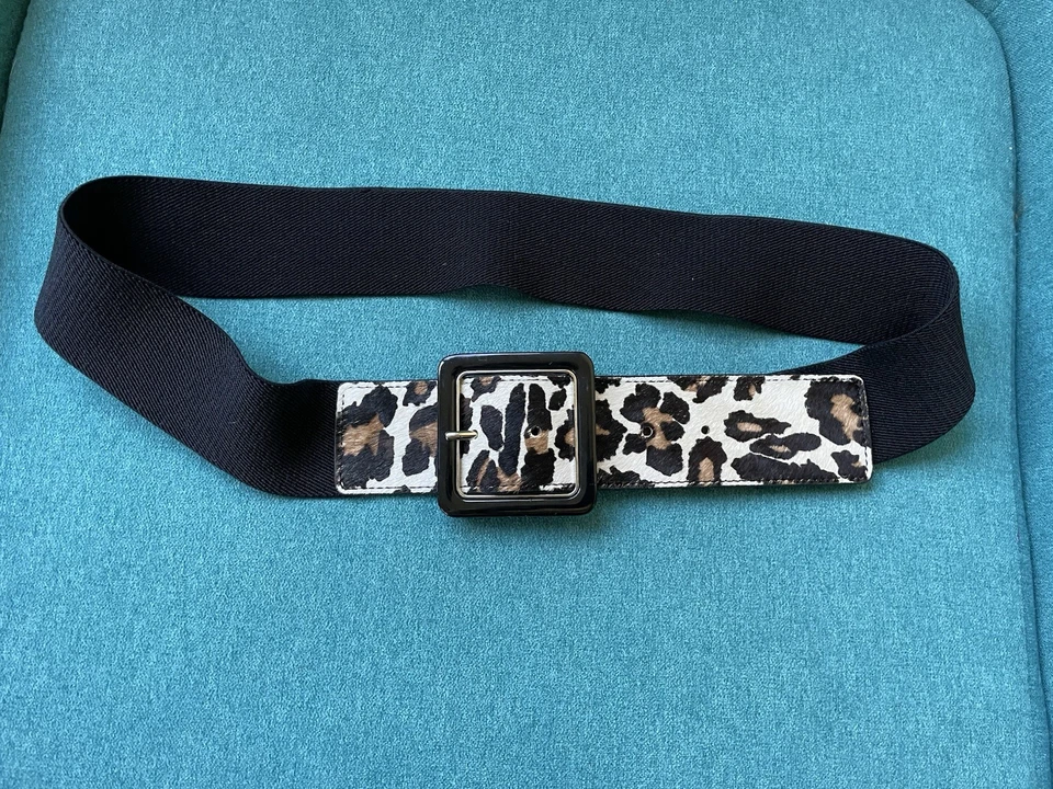 Cinturón de piel texturizada con estampado de leopardo animal Nine West L-XL elástico 2025 moda usado Foto 4 de 4