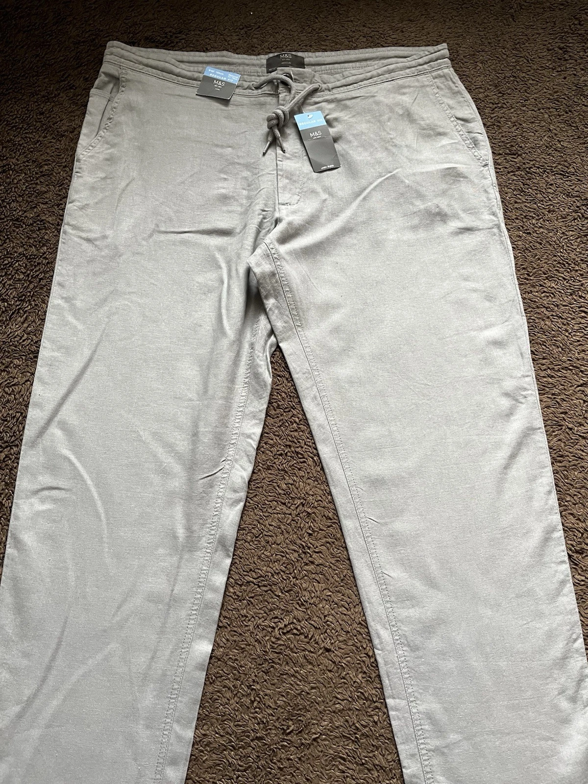 BNWT M&S Mens Size W40 L31 Grey Linen Blend Smart Casual Trousers