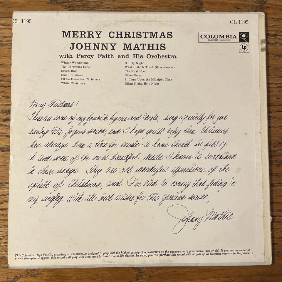 Johnny Mathis Merry Christmas LP Columbia 60s 2 Eye Mono VG!!! - Image 4 of 4