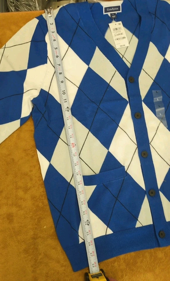 Cárdigan Argyle Club Room para hombre ajuste regular azul real talla L Foto 3 de 4