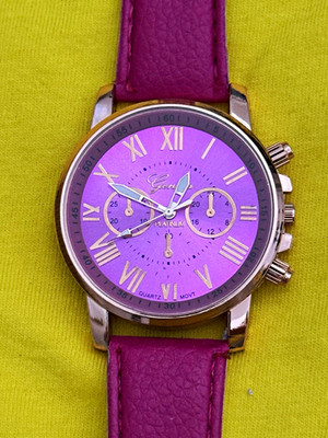 Geneva Platinum Damen Quarz Armbanduhr lila Zifferblatt Leder, Chronograph