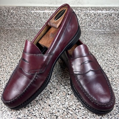 GH Bass Weejuns Logan Wine Leather Flat Half Strap Penny Loafers