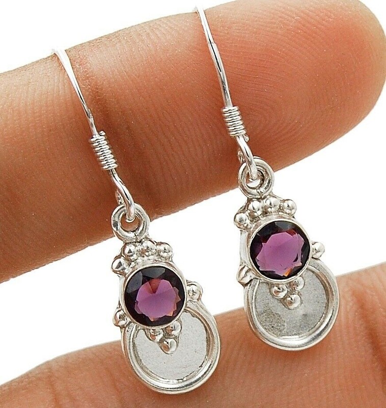 Natural Amethyst 925 Solid Sterling Silver Earrings 1 1/4'' Long @1-9