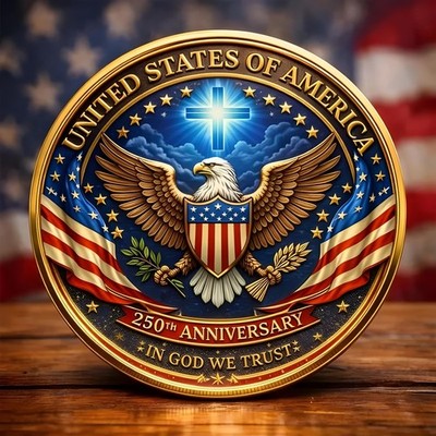 America 250 Years In God We Trust Eagle Coin 1776-2026 Patriotic Gift