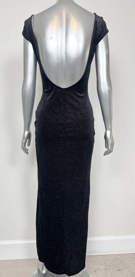Vestido Mystic Para Mujer Pequeño Negro Brillo Terciopelo Vestido de Noche Abertura Espalda Baja EE. UU. Foto 2 de 4