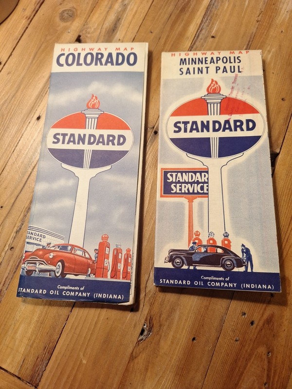 Lot (2) Vintage Minneapolis St Paul & Colorado STANDARD OIL Road Maps 