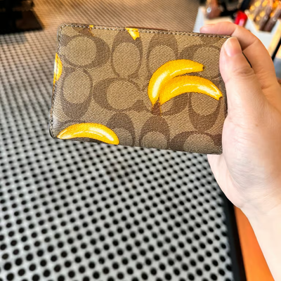 NWT Coach Medium Corner Zip Wallet In Signature Canvas With Banana