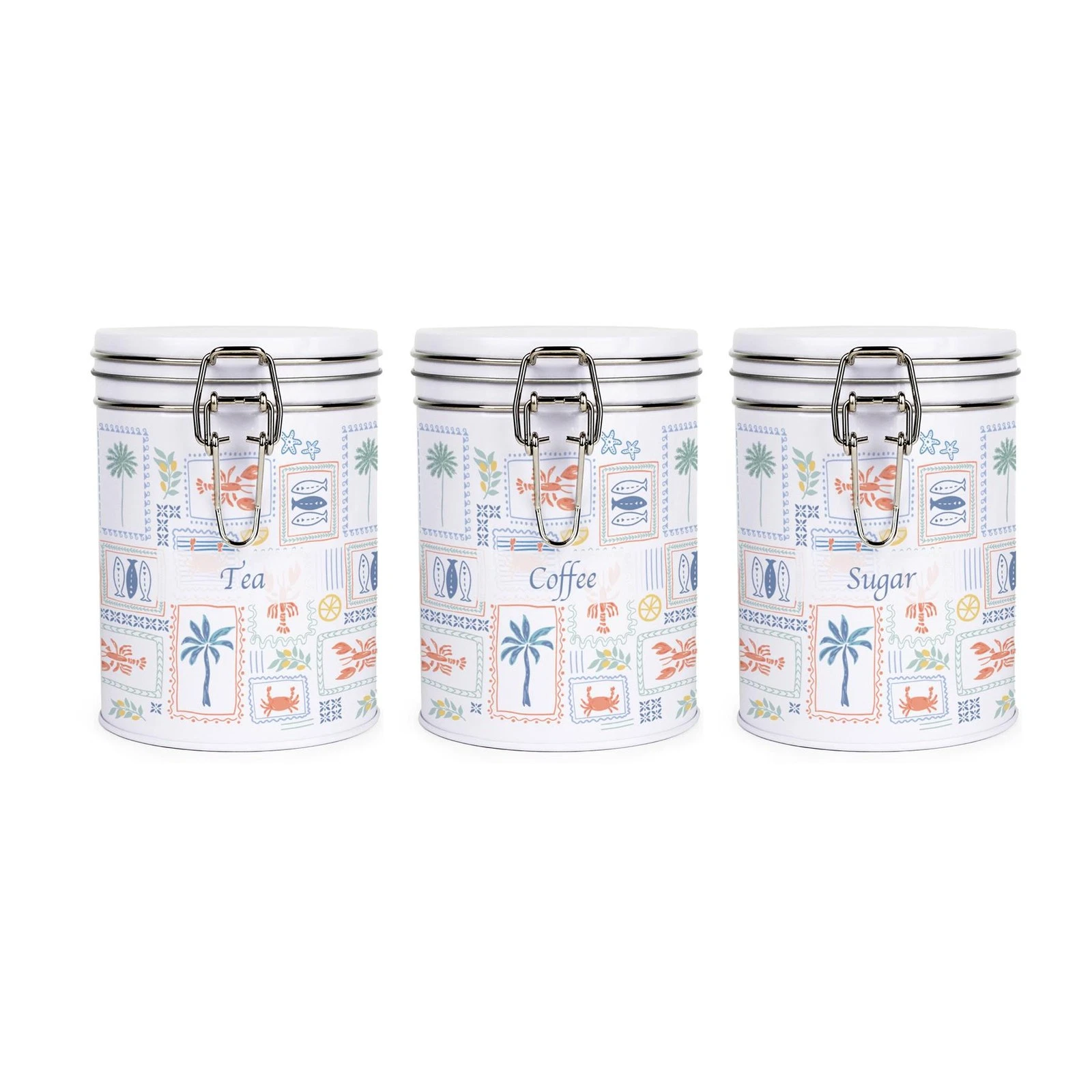 Mediterranean Summer Tea, Coffee & Sugar Canister Set - Kitchen Storage Gift