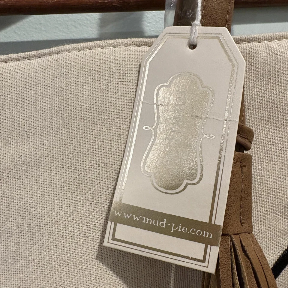 Bolso de Mano Mud Pie Chelsea Initial E Mujer Grande Crema Negro Imitación Cuero Lona Foto 4 de 4