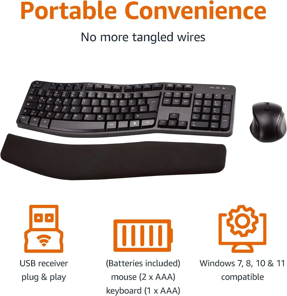 Amazon Basics Ergonomic Wireless Keyboard and Mouse Combo for Black  - Image 2 of 4