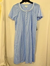 Aria 100% Cotton Women's Short Sleeve Scoop Neck Nightgown Pockets Blue UPic NEW