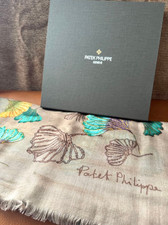 Patek Philippe Cashmere Ginkgo leaf Stole Scarf Beige Fringe with Box Unused