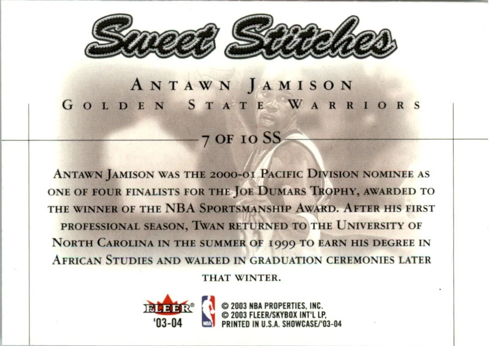 2003-04 Fleer Showcase Sweet Stitch #8 Stephon Marbury - BSK - Image 2 of 2