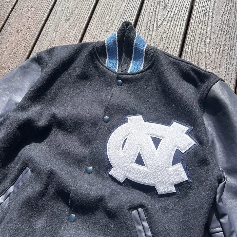 Chaqueta Universitaria Neff UNC De Colección Años 90 Lana y Cuero Para Hombre Mediana Hecha en EE. UU. Foto 2 de 4