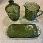VINTAGE 3-PIECE ANCHOR HOCKING SORENO AVOCADO GREEN CREAMER/SUGAR/BUTTER/LID