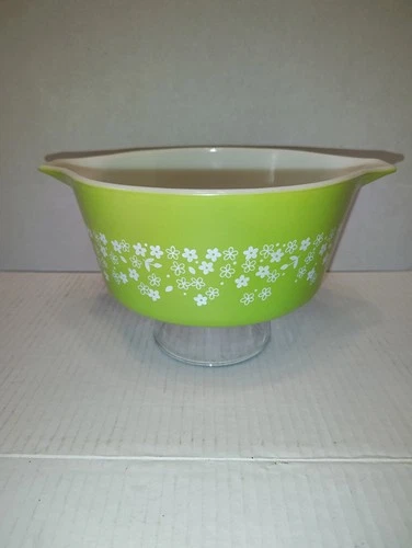 Vintage PYREX #474 Casserole Dish No Lid Spring Blossom Lite Green Crazy Daisy