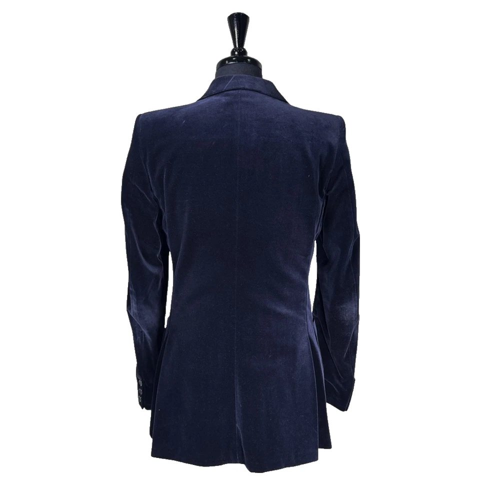Vintage Yves Saint Laurent YSL Mens 38L Blue Velvet Blazer Sport Coat Jacket - Image 4 of 4