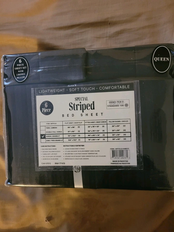 Juego de sábanas negras tamaño queen con sábana ajustable, sábana plana y 4 fundas de almohada Foto 2 de 2