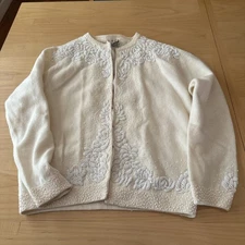 Gold Lamb White Angora Beaded Sweater Size 40 Medium Pristine ! Mid Century 1950