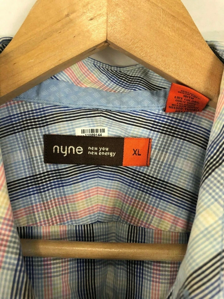 Camisa a Cuadros NYNE New You New Energy Abotonada Talla XL Para Hombres Azul Puño Abatible O43  Foto 3 de 4