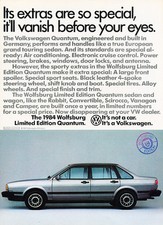 1984 Volkswagen Quantum Wolfsburg Classic Vintage Advertisement Ad A2-b 1984 Volkswagen Quantum Wolfsburg Classic Vintage Advertisement Ad A2-b