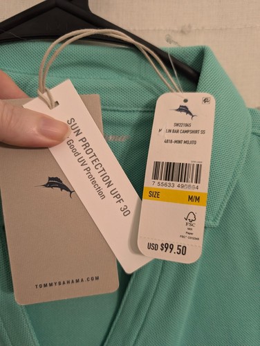 Tommy Bahama women shirt M Marlin Bar Campshirt Islandzone mint green NEW - Picture 2 of 8