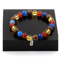 Steine Und MinéRaux. Armband Perlen Citrin + Achat Phylum Blau Rot