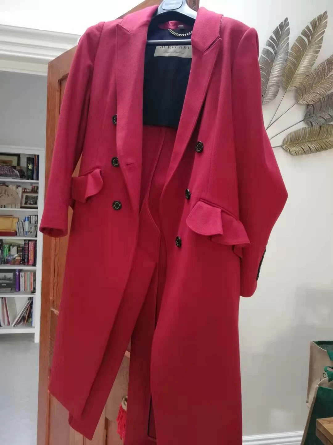 Cappotto lungo Burberry London England rosso 80% lana 20% cashmere UK12