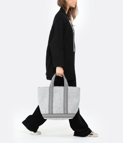 Vanessa Bruno Handtasche Tragetasche 90% reine Wolle 48 cm x 38 cm - grau und schwarz - Bild 1 von 6