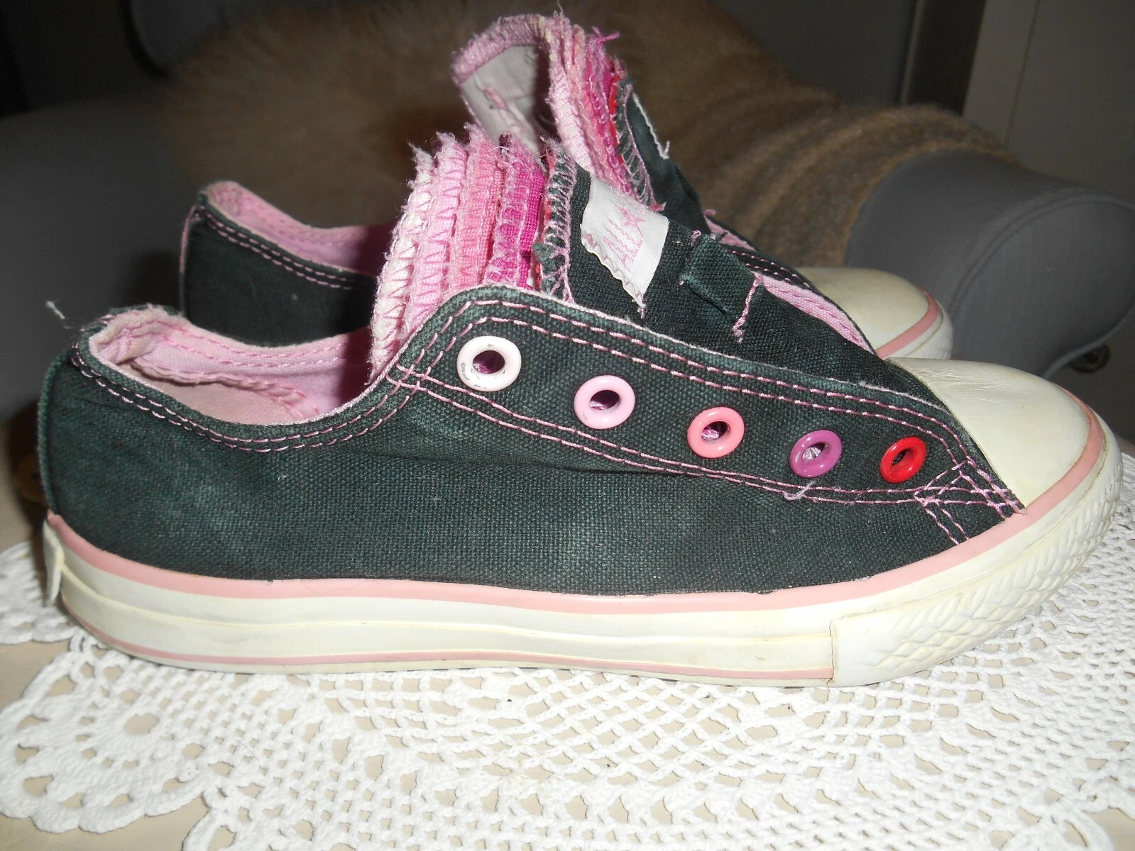 CONVERSE* SCARPE Tennis Ragazze Palestra Atletiche *3 STRATI Lingua NAVY Rosa BASSE Top Tg:1