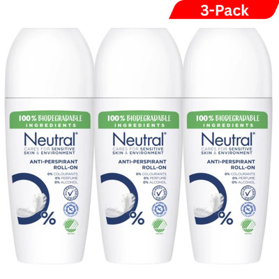 3 x Neutral Unscented Deodorant Roll-On 50ml   pH Balanced for Sensitive Skin