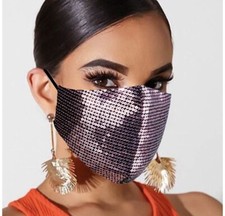 Adjustable Fashion Pretty Glitter Sparkly sequins Glam face mask Deep Pink
