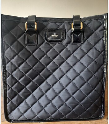 Jaeger London Classy Black Quilted Tote Bag With Patent Leather Straps