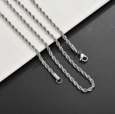 2/3mm Stainless Steel Diamond Cut Silver Rope Chain Necklace 18-24"