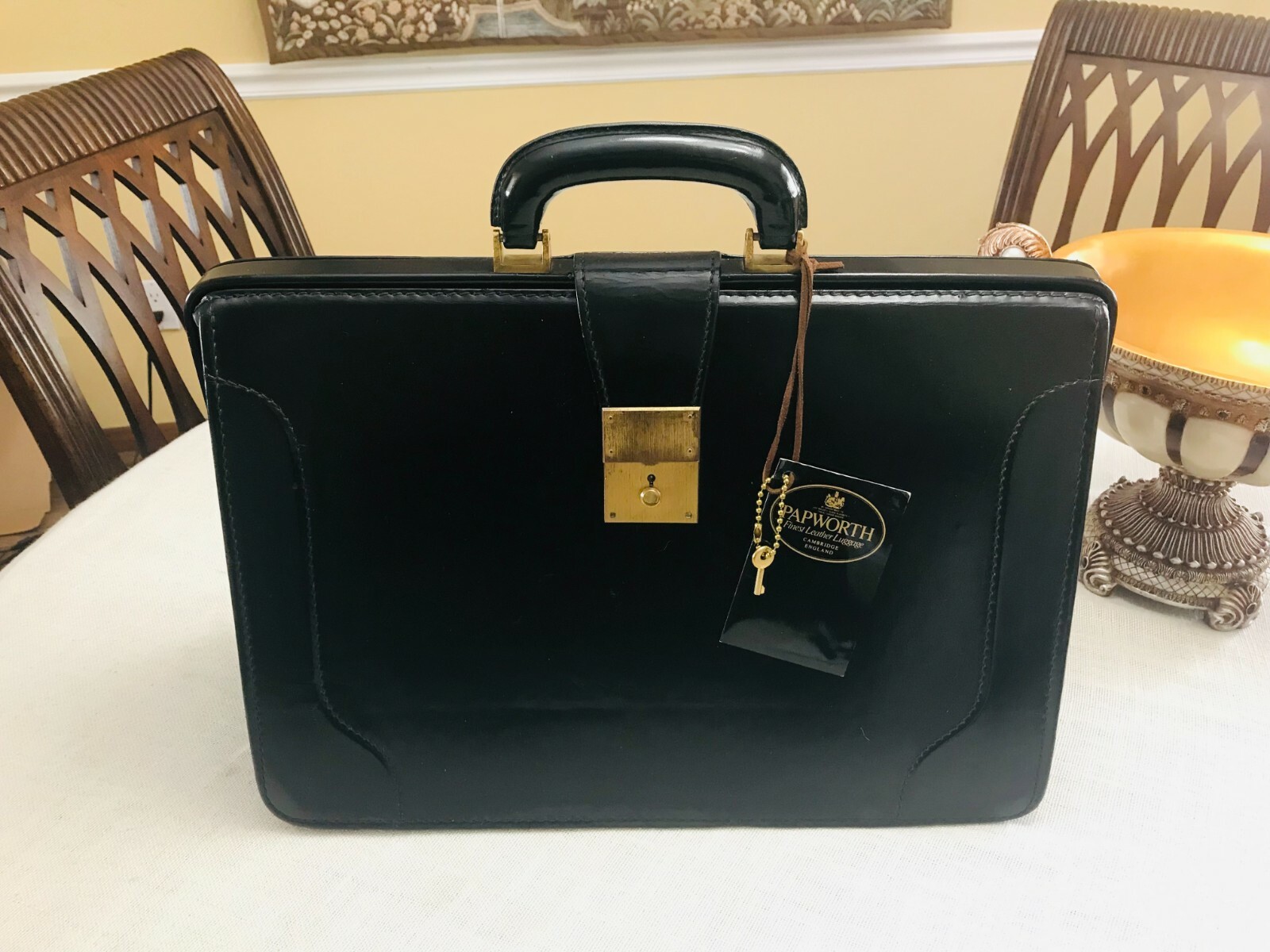 PAPWORTH English Black Bridle Leather Briefcase / Me… Gem