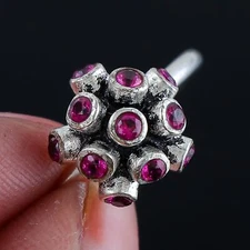 Ruby Lite Gemstone Handmade Flower Ring,925 Sterling Silver JewelryRing,All Size