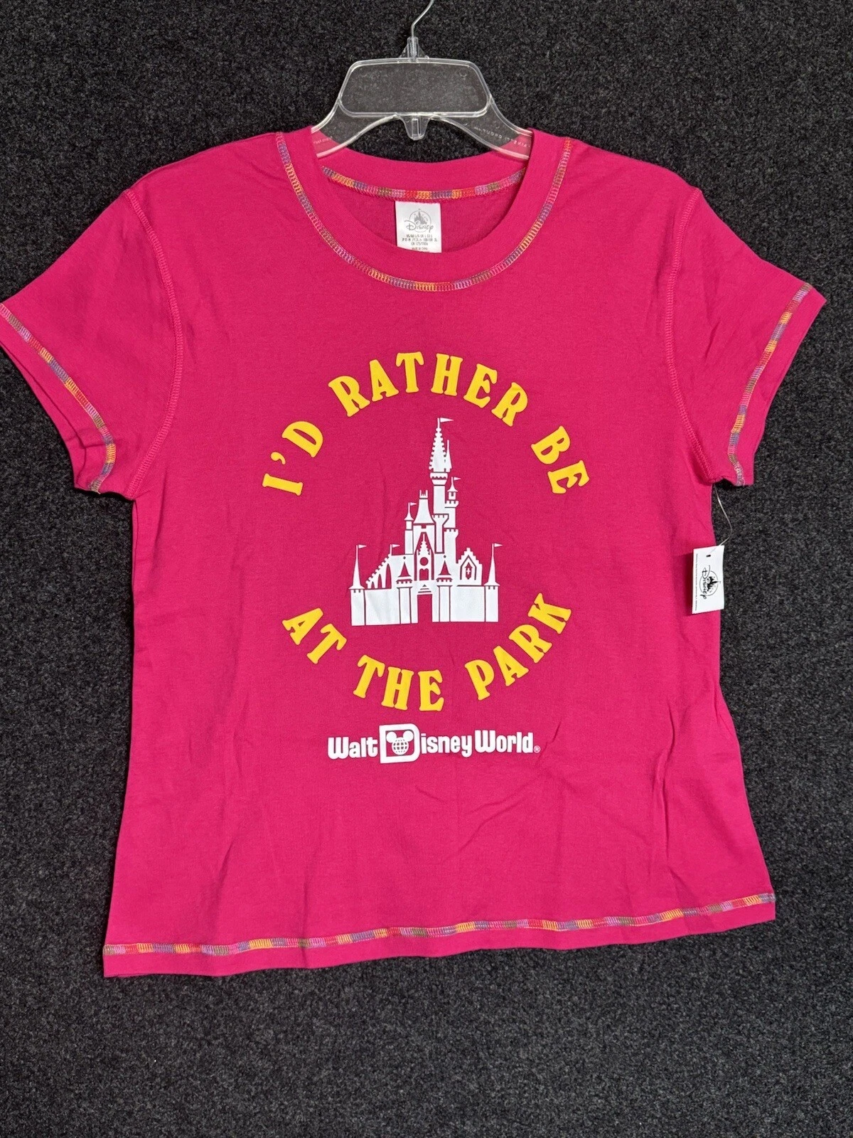 PALACE T shirt Disney Parks Castle I'd Rather Be At The Park rosa donna GRANDE NUOVA