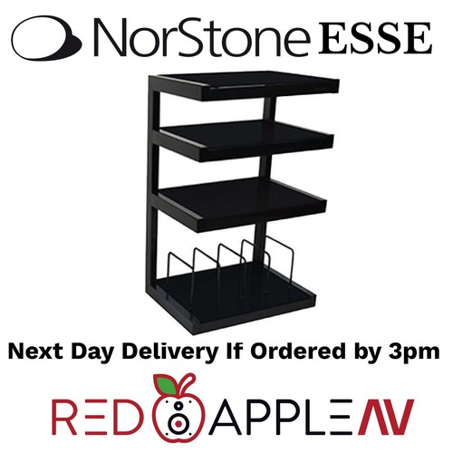 Norstone Esse Hi-Fi Rack / Stand With Vinyl Storage Black & Black Glass Shelves - Picture 2 of 5