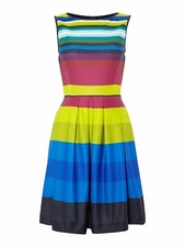  Tahari 6120M682 Winnie Multi-Striped Fit/Flare Pleated Stretch Scuba Dress $138