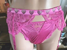 Victorias Secret Shine Strap Lace Garter Belt M/L Fuschia Frenzy  NWT MSRP $49.5