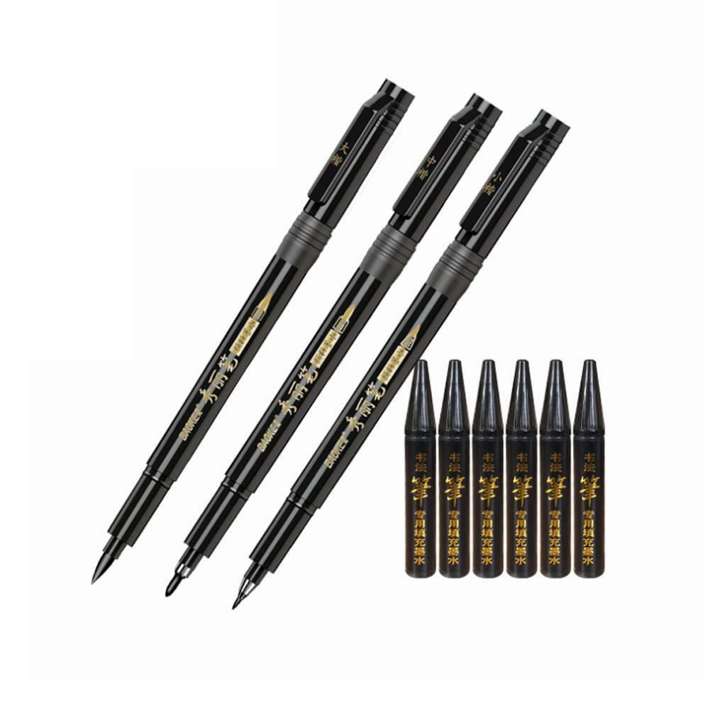 3/4 pcs/lot Hand Lettering Brush Pen Black Ink Calligraphy Pen