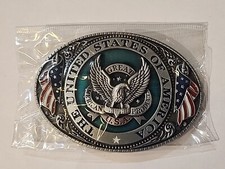 Silver Tone Pewter United States Of America Enamel Patriotic Belt Buckle Western
