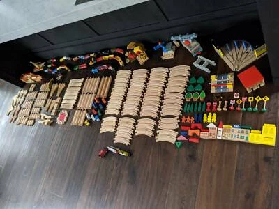 individual wooden train track pieces